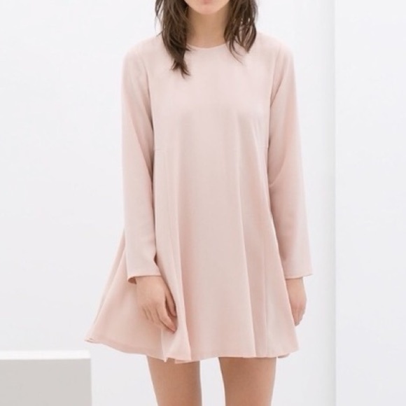 ZARA Long Sleeve Blush Pink Shift Dress – Minimalist A-Line – Women’s Size S - Picture 3 of 3